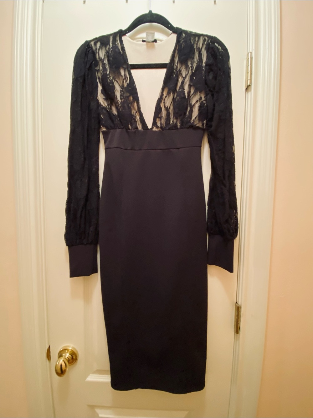 Venus Black Lace-Trimmed V-Neck Sheath Dress